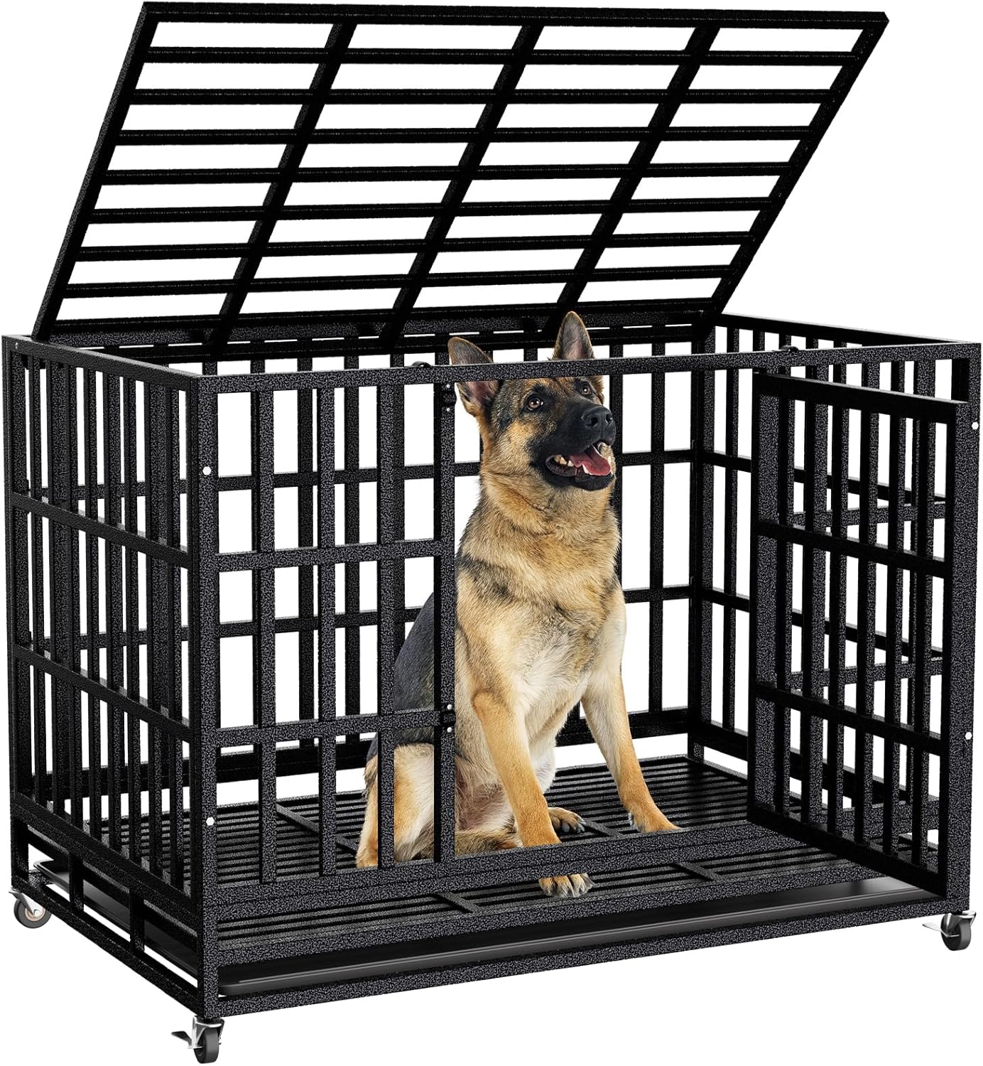 48 Inch Dog Crate Furniture, Heavy Duty Wooden Dog Kennel for Large Dogs, Chew Proof & Escape-Proof Indoor Dog Cage with TV Stand, for Anxious Dogs, Black Brown Cabinet | Product image 8