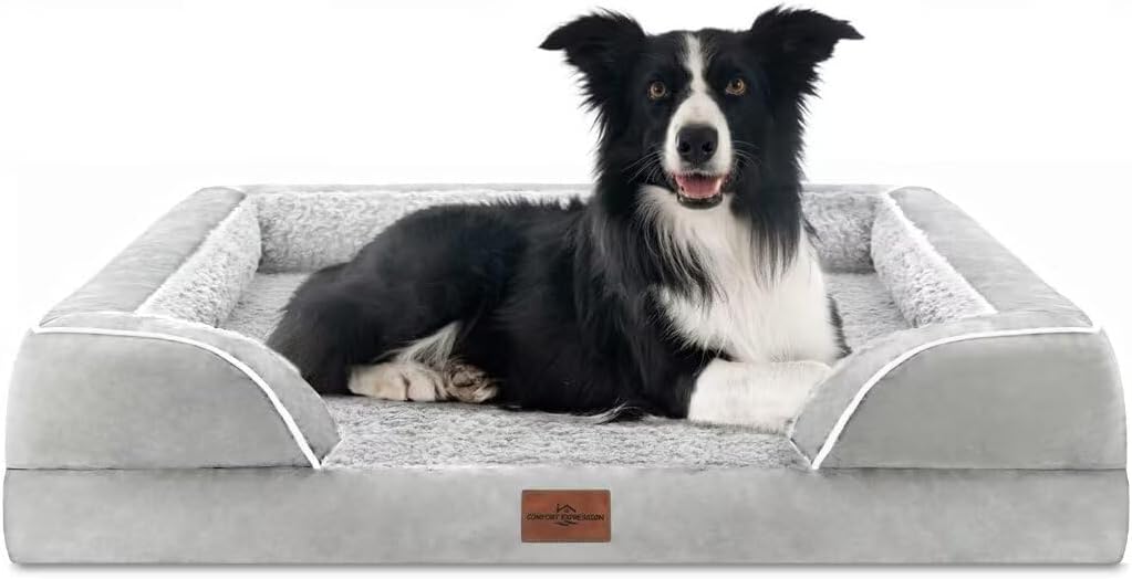 Comfort Expression Orthopedic Dog Bed for Extra Large Dogs with Bolster | Waterproof Dog Couch Bed with Washable Cover & Non-Slip Bottom, Supportive Egg Crate Foam XL Pet Bed, 42x30 Inch