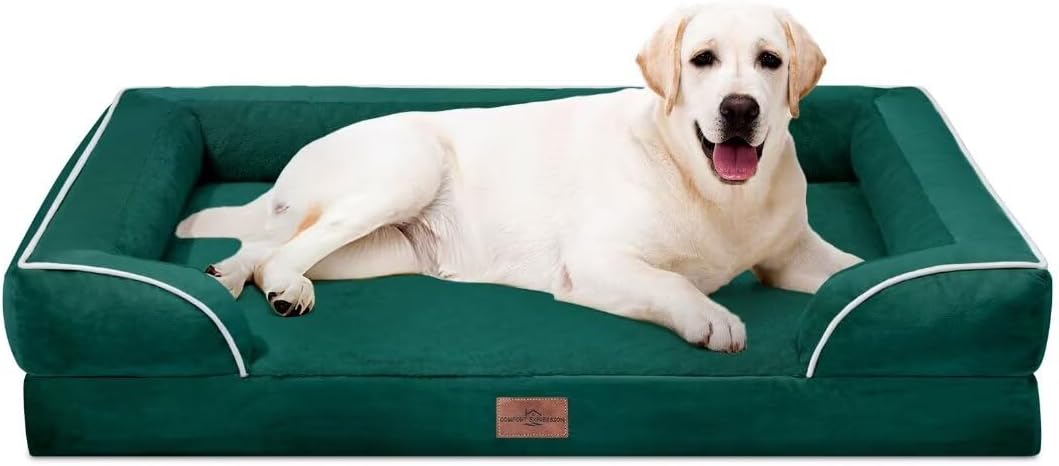 Comfort Expression Orthopedic Dog Bed for Extra Large Dogs with Bolster | Waterproof Dog Couch Bed with Washable Cover & Non-Slip Bottom, Supportive Egg Crate Foam XL Pet Bed, 42x30 Inch