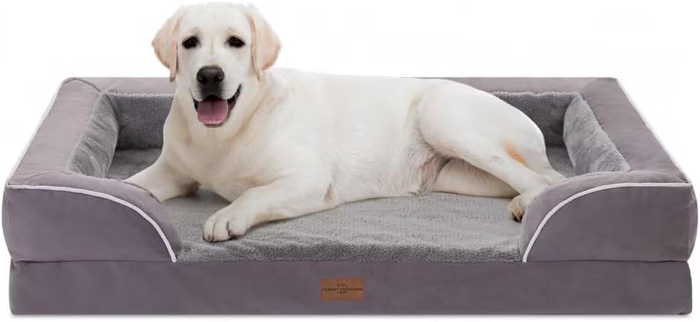 Comfort Expression Orthopedic Dog Bed for Extra Large Dogs with Bolster | Waterproof Dog Couch Bed with Washable Cover & Non-Slip Bottom, Supportive Egg Crate Foam XL Pet Bed, 42x30 Inch