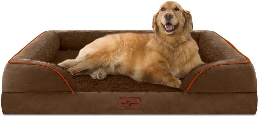 Comfort Expression Orthopedic Dog Bed for Extra Large Dogs with Bolster | Waterproof Dog Couch Bed with Washable Cover & Non-Slip Bottom, Supportive Egg Crate Foam XL Pet Bed, 42x30 Inch