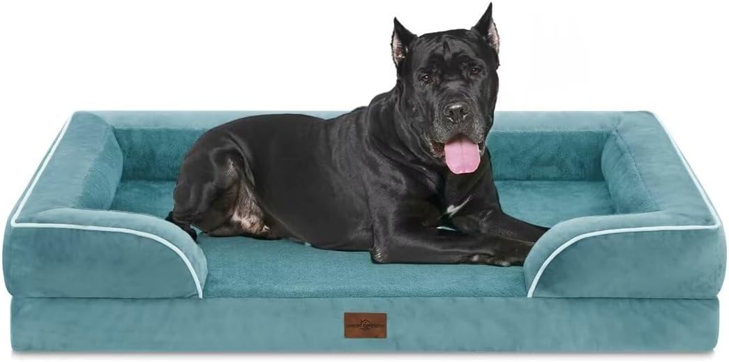 Comfort Expression Orthopedic Dog Bed for Extra Large Dogs with Bolster | Waterproof Dog Couch Bed with Washable Cover & Non-Slip Bottom, Supportive Egg Crate Foam XL Pet Bed, 42x30 Inch
