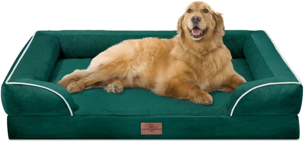 Comfort Expression Orthopedic Dog Bed for Extra Large Dogs with Bolster | Waterproof Dog Couch Bed with Washable Cover & Non-Slip Bottom, Supportive Egg Crate Foam XL Pet Bed, 42x30 Inch