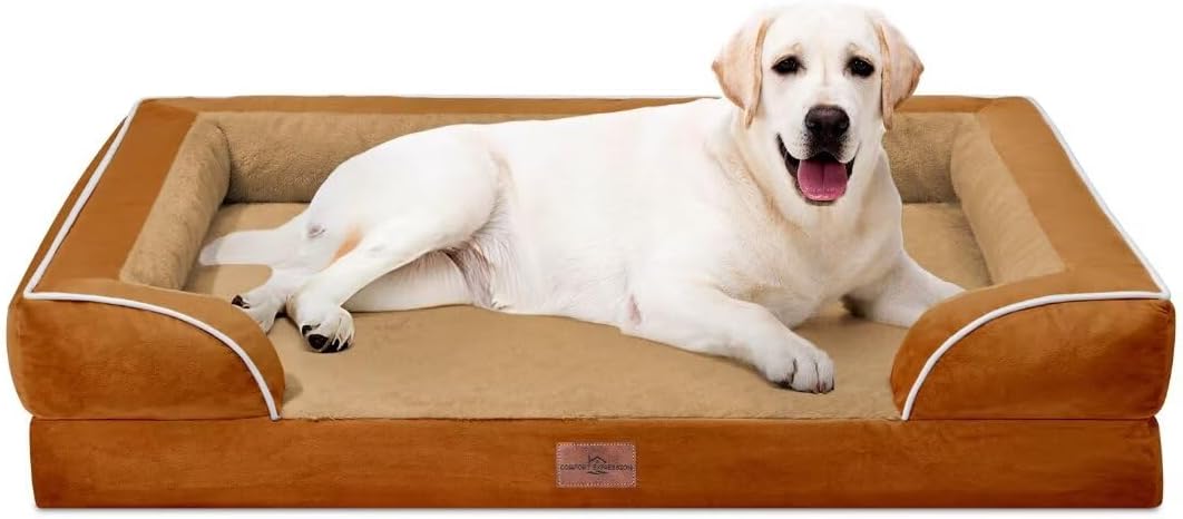Comfort Expression Orthopedic Dog Bed for Extra Large Dogs with Bolster | Waterproof Dog Couch Bed with Washable Cover & Non-Slip Bottom, Supportive Egg Crate Foam XL Pet Bed, 42x30 Inch
