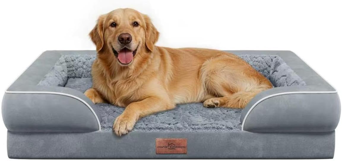 Comfort Expression Orthopedic Dog Bed for Extra Large Dogs with Bolster | Waterproof Dog Couch Bed with Washable Cover & Non-Slip Bottom, Supportive Egg Crate Foam XL Pet Bed, 42x30 Inch