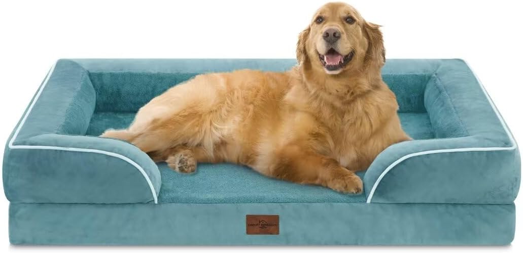Comfort Expression Orthopedic Dog Bed for Extra Large Dogs with Bolster | Waterproof Dog Couch Bed with Washable Cover & Non-Slip Bottom, Supportive Egg Crate Foam XL Pet Bed, 42x30 Inch