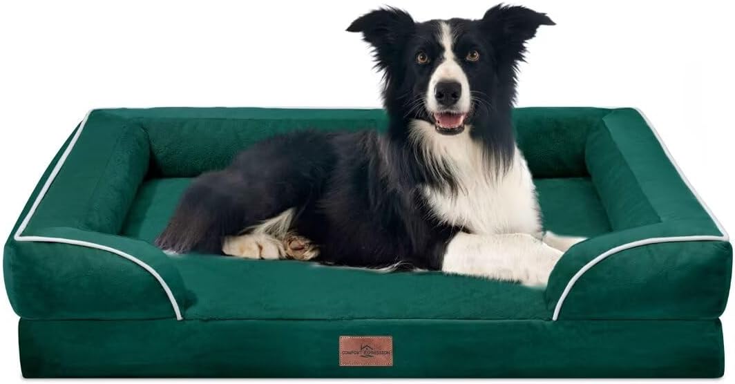 Comfort Expression Orthopedic Dog Bed for Extra Large Dogs with Bolster | Waterproof Dog Couch Bed with Washable Cover & Non-Slip Bottom, Supportive Egg Crate Foam XL Pet Bed, 42x30 Inch