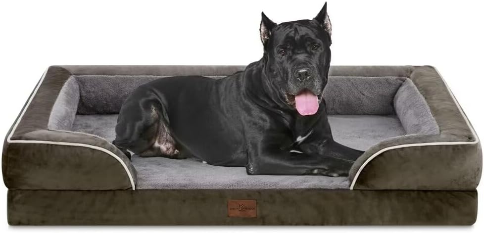 Comfort Expression Orthopedic Dog Bed for Extra Large Dogs with Bolster | Waterproof Dog Couch Bed with Washable Cover & Non-Slip Bottom, Supportive Egg Crate Foam XL Pet Bed, 42x30 Inch