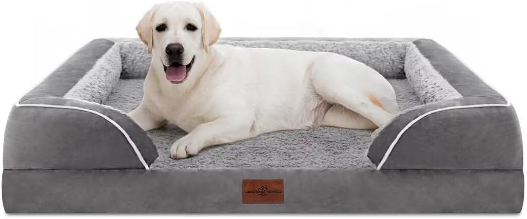 Comfort Expression Orthopedic Dog Bed for Extra Large Dogs with Bolster | Waterproof Dog Couch Bed with Washable Cover & Non-Slip Bottom, Supportive Egg Crate Foam XL Pet Bed, 42x30 Inch