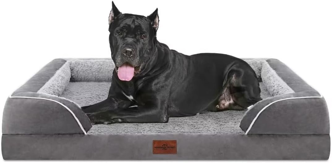 Comfort Expression Orthopedic Dog Bed for Extra Large Dogs with Bolster | Waterproof Dog Couch Bed with Washable Cover & Non-Slip Bottom, Supportive Egg Crate Foam XL Pet Bed, 42x30 Inch