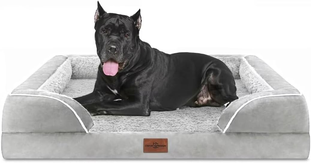 Comfort Expression Orthopedic Dog Bed for Extra Large Dogs with Bolster | Waterproof Dog Couch Bed with Washable Cover & Non-Slip Bottom, Supportive Egg Crate Foam XL Pet Bed, 42x30 Inch