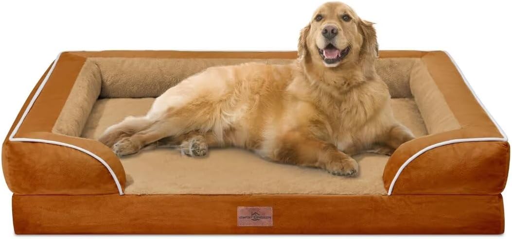 Comfort Expression Orthopedic Dog Bed for Extra Large Dogs with Bolster | Waterproof Dog Couch Bed with Washable Cover & Non-Slip Bottom, Supportive Egg Crate Foam XL Pet Bed, 42x30 Inch