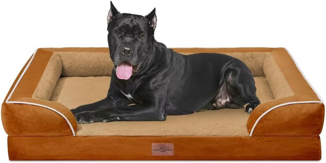 Comfort Expression Orthopedic Dog Bed for Extra Large Dogs with Bolster | Waterproof Dog Couch Bed with Washable Cover & Non-Slip Bottom, Supportive Egg Crate Foam XL Pet Bed, 42x30 Inch