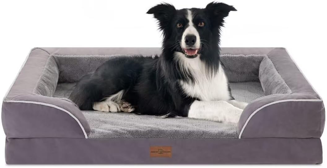 Comfort Expression Orthopedic Dog Bed for Extra Large Dogs with Bolster | Waterproof Dog Couch Bed with Washable Cover & Non-Slip Bottom, Supportive Egg Crate Foam XL Pet Bed, 42x30 Inch