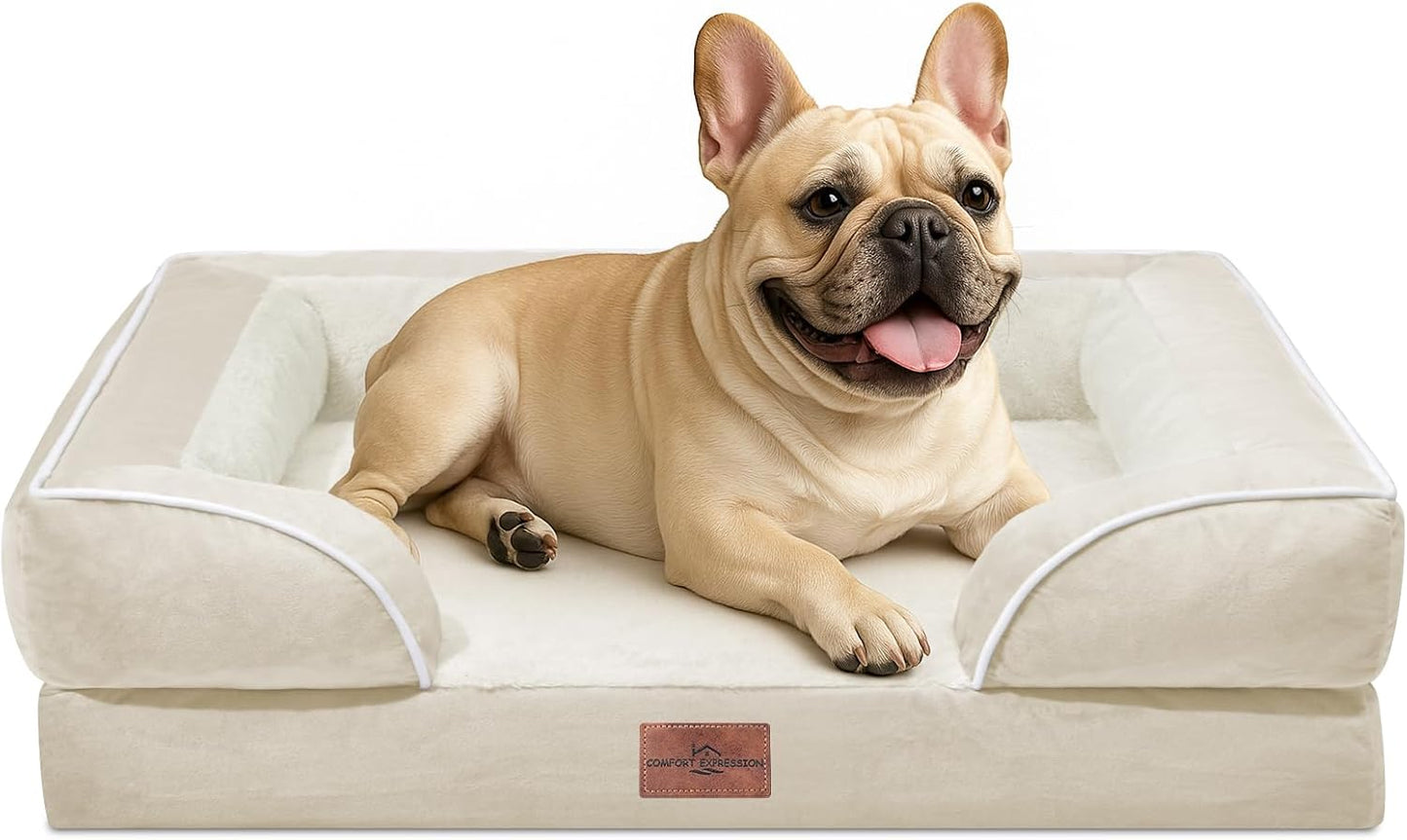 Comfort Expression Orthopedic Dog Bed for Extra Large Dogs with Bolster | Waterproof Dog Couch Bed with Washable Cover & Non-Slip Bottom, Supportive Egg Crate Foam XL Pet Bed, 42x30 Inch