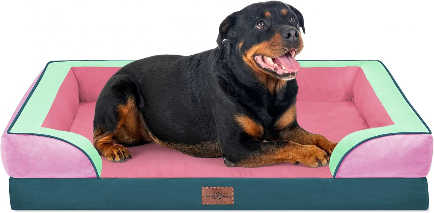 Comfort Expression Orthopedic Dog Bed for Extra Large Dogs with Bolster | Waterproof Dog Couch Bed with Washable Cover & Non-Slip Bottom, Supportive Egg Crate Foam XL Pet Bed, 42x30 Inch