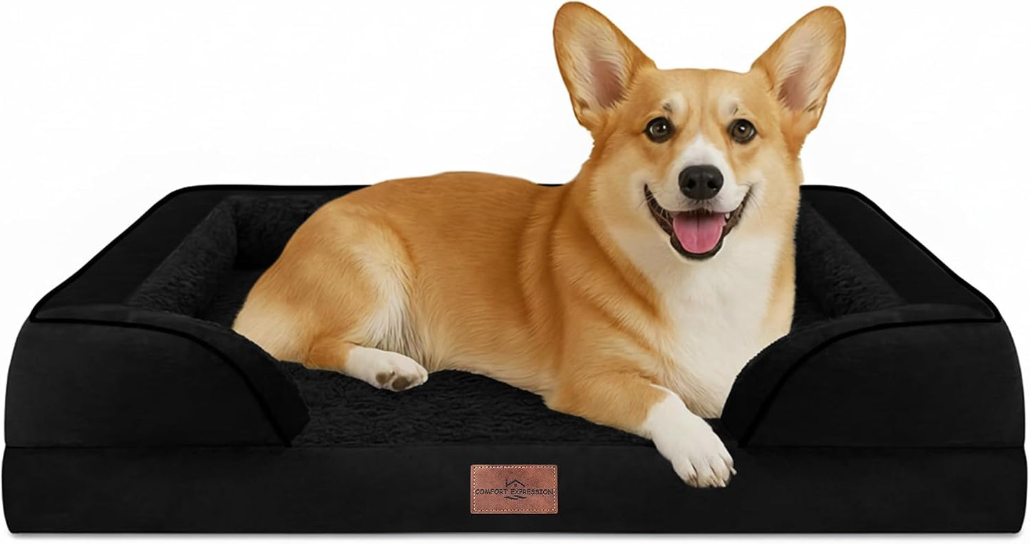 Comfort Expression Orthopedic Dog Bed for Extra Large Dogs with Bolster | Waterproof Dog Couch Bed with Washable Cover & Non-Slip Bottom, Supportive Egg Crate Foam XL Pet Bed, 42x30 Inch