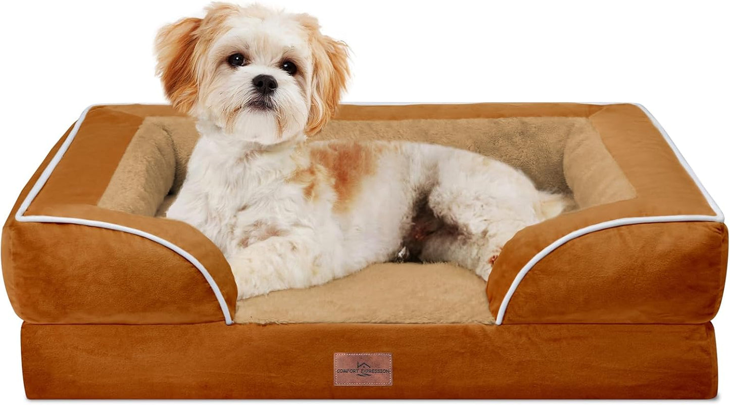 Comfort Expression Orthopedic Dog Bed for Extra Large Dogs with Bolster | Waterproof Dog Couch Bed with Washable Cover & Non-Slip Bottom, Supportive Egg Crate Foam XL Pet Bed, 42x30 Inch