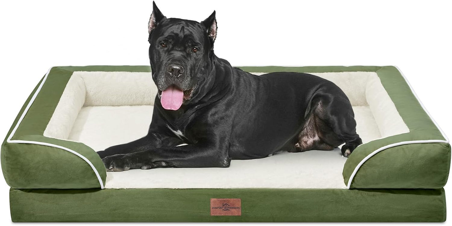 Comfort Expression Orthopedic Dog Bed for Extra Large Dogs with Bolster | Waterproof Dog Couch Bed with Washable Cover & Non-Slip Bottom, Supportive Egg Crate Foam XL Pet Bed, 42x30 Inch