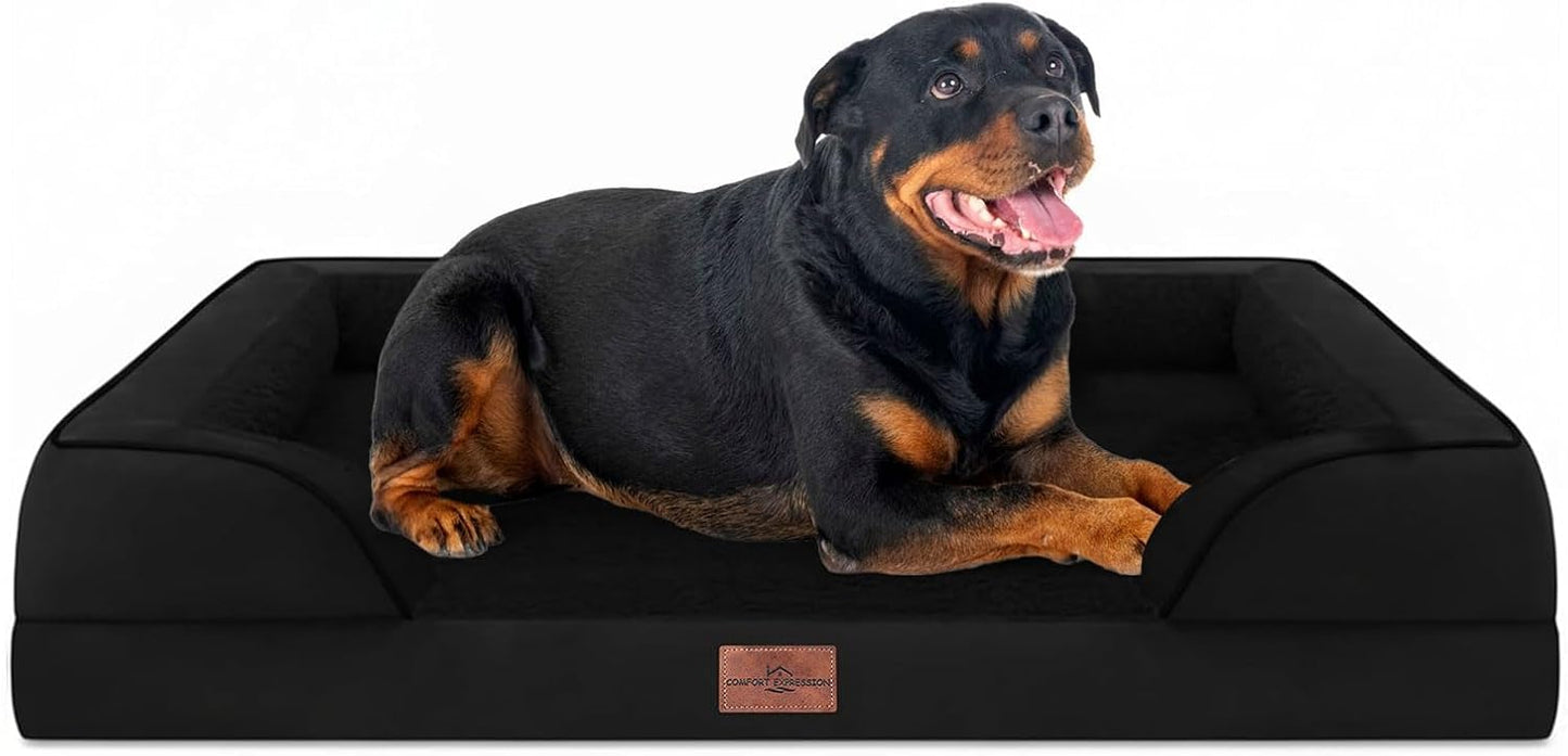 Comfort Expression Orthopedic Dog Bed for Extra Large Dogs with Bolster | Waterproof Dog Couch Bed with Washable Cover & Non-Slip Bottom, Supportive Egg Crate Foam XL Pet Bed, 42x30 Inch