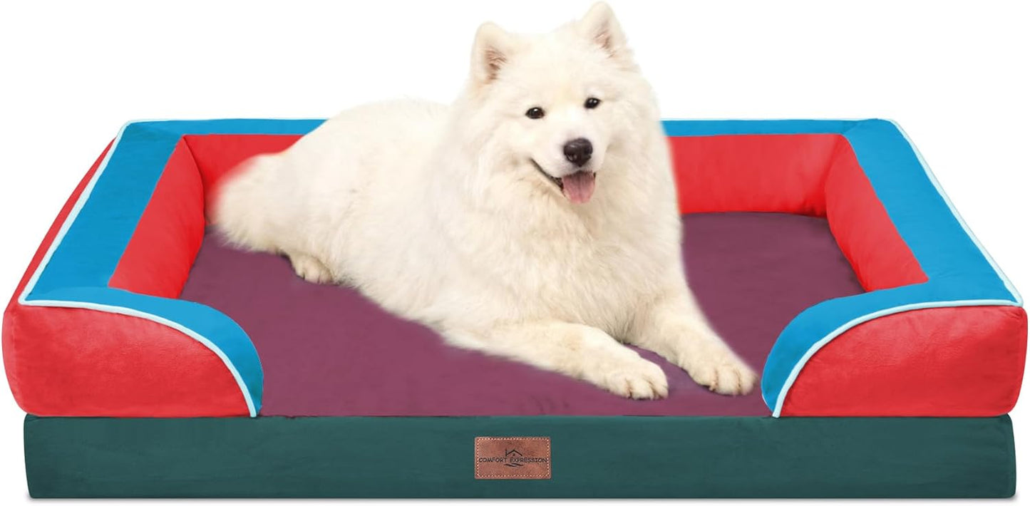 Comfort Expression Orthopedic Dog Bed for Extra Large Dogs with Bolster | Waterproof Dog Couch Bed with Washable Cover & Non-Slip Bottom, Supportive Egg Crate Foam XL Pet Bed, 42x30 Inch