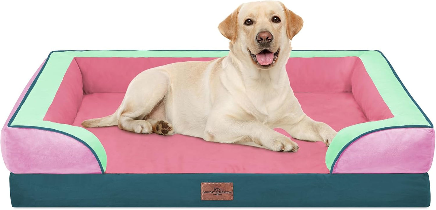 Comfort Expression Orthopedic Dog Bed for Extra Large Dogs with Bolster | Waterproof Dog Couch Bed with Washable Cover & Non-Slip Bottom, Supportive Egg Crate Foam XL Pet Bed, 42x30 Inch