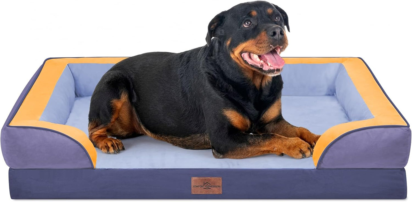 Comfort Expression Orthopedic Dog Bed for Extra Large Dogs with Bolster | Waterproof Dog Couch Bed with Washable Cover & Non-Slip Bottom, Supportive Egg Crate Foam XL Pet Bed, 42x30 Inch