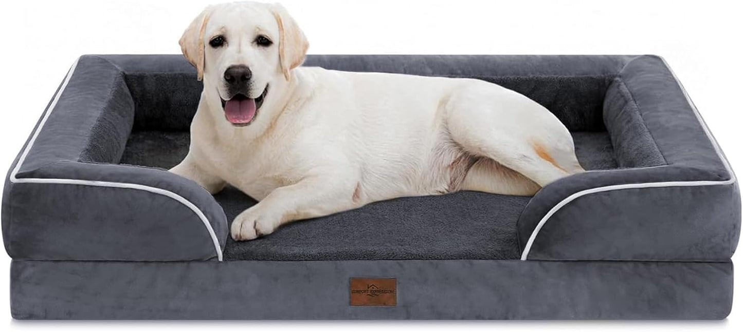 Comfort Expression Orthopedic Dog Bed for Extra Large Dogs with Bolster | Waterproof Dog Couch Bed with Washable Cover & Non-Slip Bottom, Supportive Egg Crate Foam XL Pet Bed, 42x30 Inch