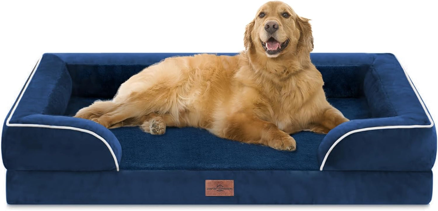 Comfort Expression Orthopedic Dog Bed for Extra Large Dogs with Bolster | Waterproof Dog Couch Bed with Washable Cover & Non-Slip Bottom, Supportive Egg Crate Foam XL Pet Bed, 42x30 Inch