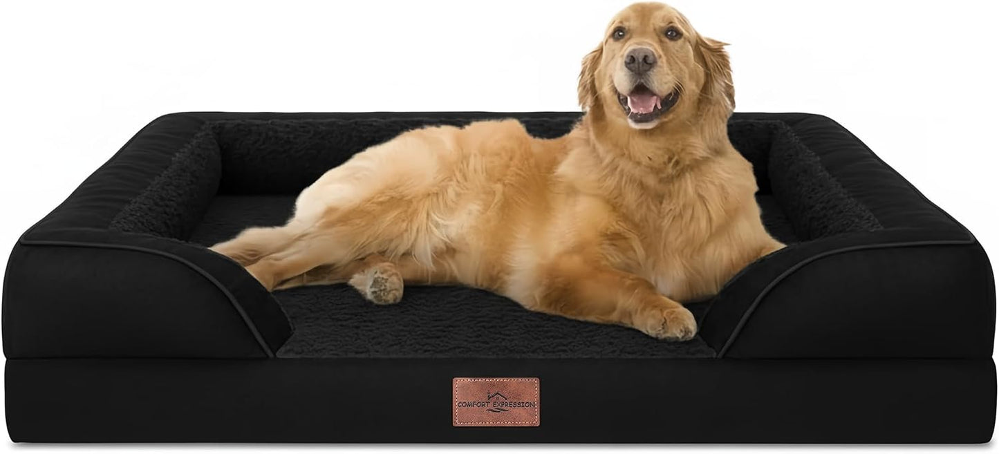 Comfort Expression Orthopedic Dog Bed for Extra Large Dogs with Bolster | Waterproof Dog Couch Bed with Washable Cover & Non-Slip Bottom, Supportive Egg Crate Foam XL Pet Bed, 42x30 Inch