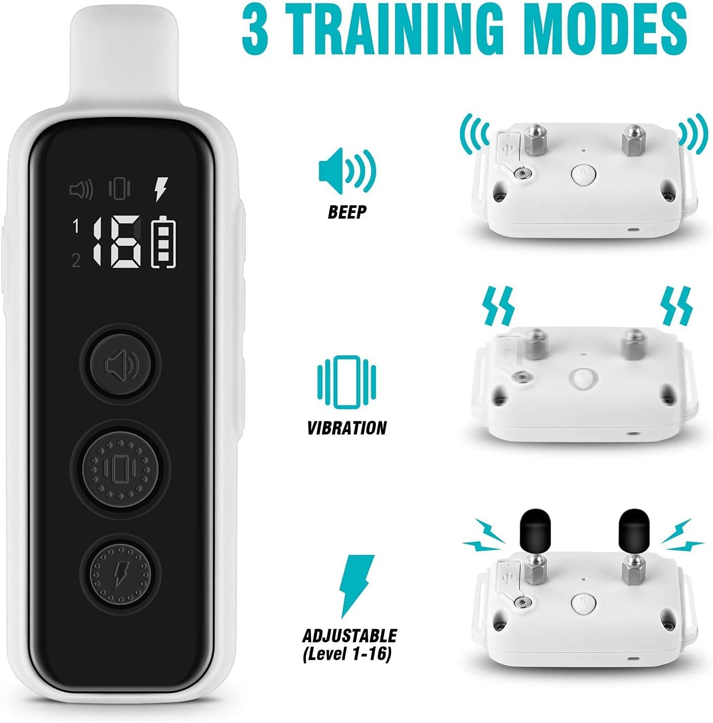 Bousnic Dog Shock Collar for 2 Dogs - (8-120lbs) Waterproof Rechargeable Electric Dog Training Collar with Remote for Small Medium Large Dogs with Beep Vibration Safe Shock Modes(Grey) | Product image 2