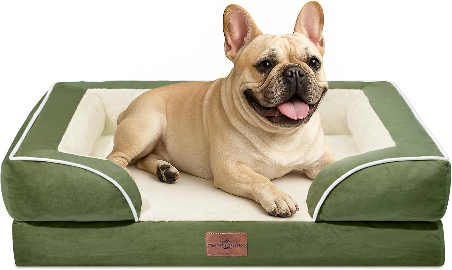 Comfort Expression Orthopedic Dog Bed for Extra Large Dogs with Bolster | Waterproof Dog Couch Bed with Washable Cover & Non-Slip Bottom, Supportive Egg Crate Foam XL Pet Bed, 42x30 Inch