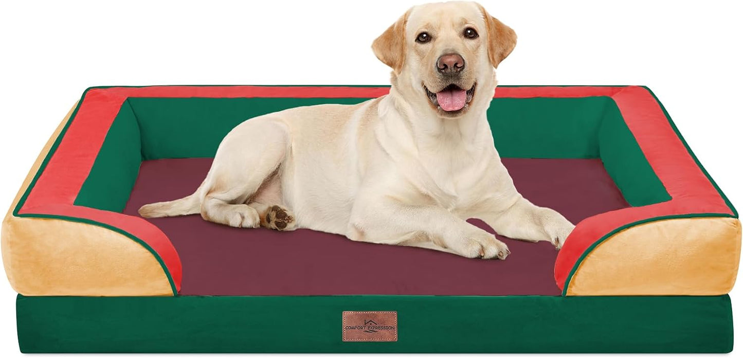 Comfort Expression Orthopedic Dog Bed for Extra Large Dogs with Bolster | Waterproof Dog Couch Bed with Washable Cover & Non-Slip Bottom, Supportive Egg Crate Foam XL Pet Bed, 42x30 Inch