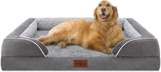 Comfort Expression Orthopedic Dog Bed for Extra Large Dogs with Bolster | Waterproof Dog Couch Bed with Washable Cover & Non-Slip Bottom, Supportive Egg Crate Foam XL Pet Bed, 42x30 Inch | 42.0"L x 30.0"W x 8.5"Th / Grey | Main product image
