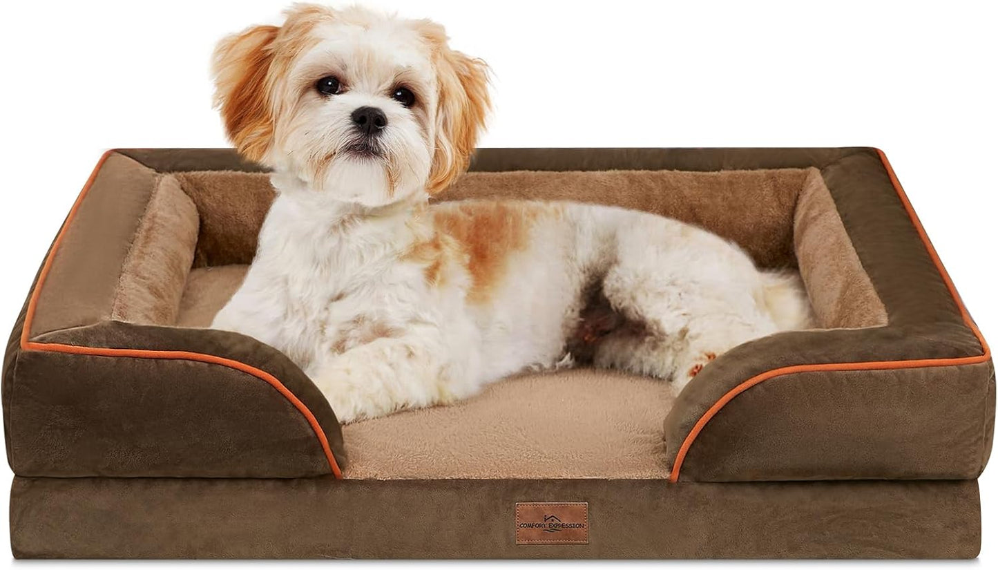 Comfort Expression Orthopedic Dog Bed for Extra Large Dogs with Bolster | Waterproof Dog Couch Bed with Washable Cover & Non-Slip Bottom, Supportive Egg Crate Foam XL Pet Bed, 42x30 Inch