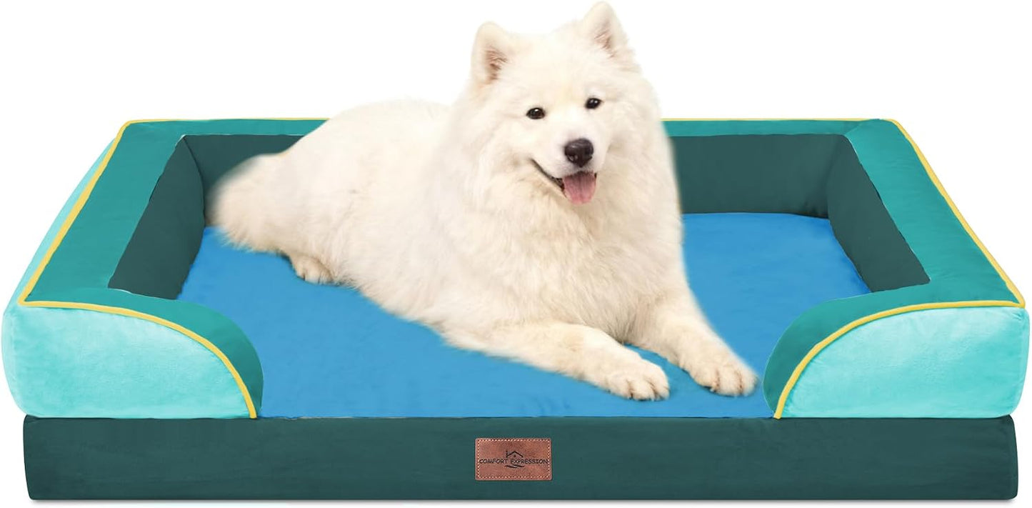 Comfort Expression Orthopedic Dog Bed for Extra Large Dogs with Bolster | Waterproof Dog Couch Bed with Washable Cover & Non-Slip Bottom, Supportive Egg Crate Foam XL Pet Bed, 42x30 Inch