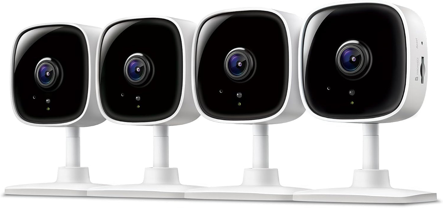 Tapo 1080P Indoor Security Camera, Baby Monitor, Dog Camera, C100(4-Pack) | Motion Detection, 2-Way Audio, Siren, Night Vision, Cloud & SD Card Storage, Works w/Alexa & Google Home, Wired | 4-Pack / White / Indoor | Main product image