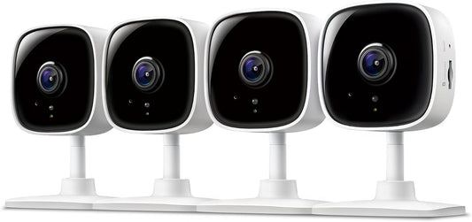 Tapo 1080P Indoor Security Camera, Baby Monitor, Dog Camera, C100(4-Pack) | Motion Detection, 2-Way Audio, Siren, Night Vision, Cloud & SD Card Storage, Works w/Alexa & Google Home, Wired | 4-Pack / White / Indoor | Main product image
