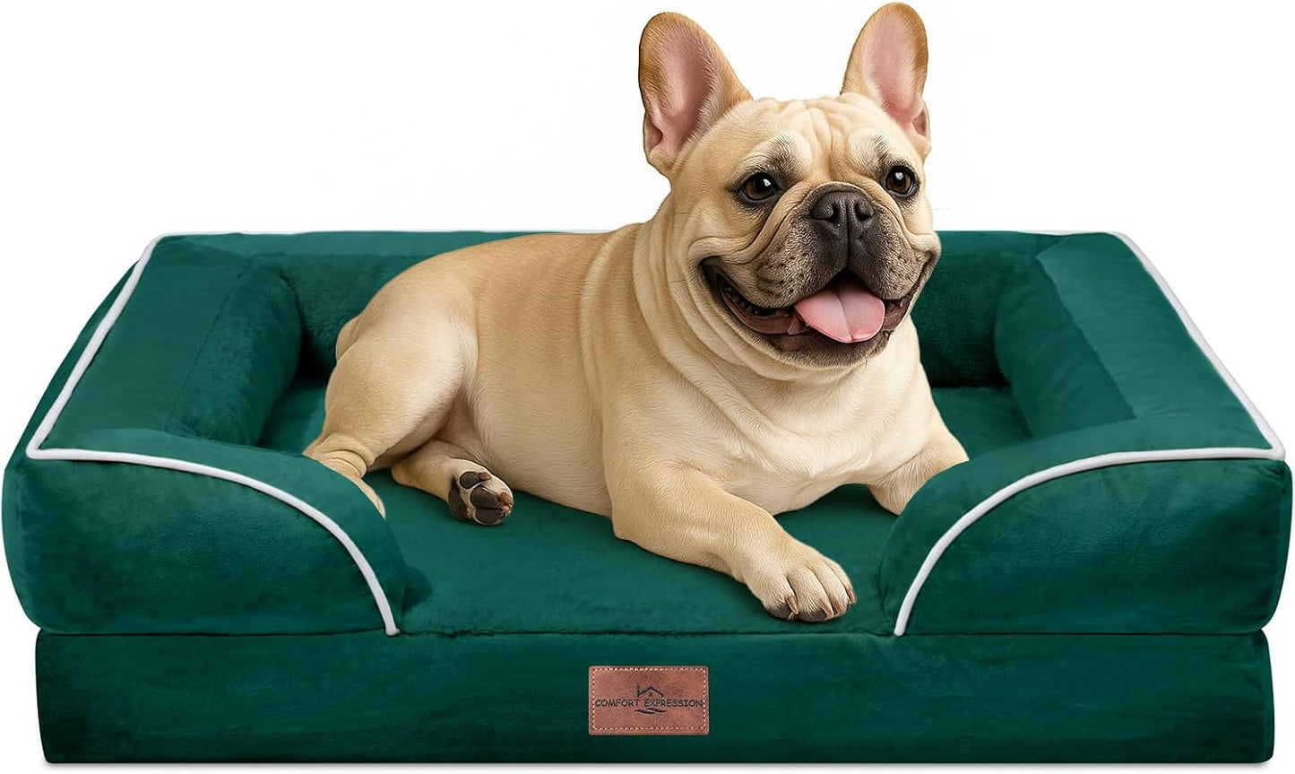 Comfort Expression Orthopedic Dog Bed for Extra Large Dogs with Bolster | Waterproof Dog Couch Bed with Washable Cover & Non-Slip Bottom, Supportive Egg Crate Foam XL Pet Bed, 42x30 Inch