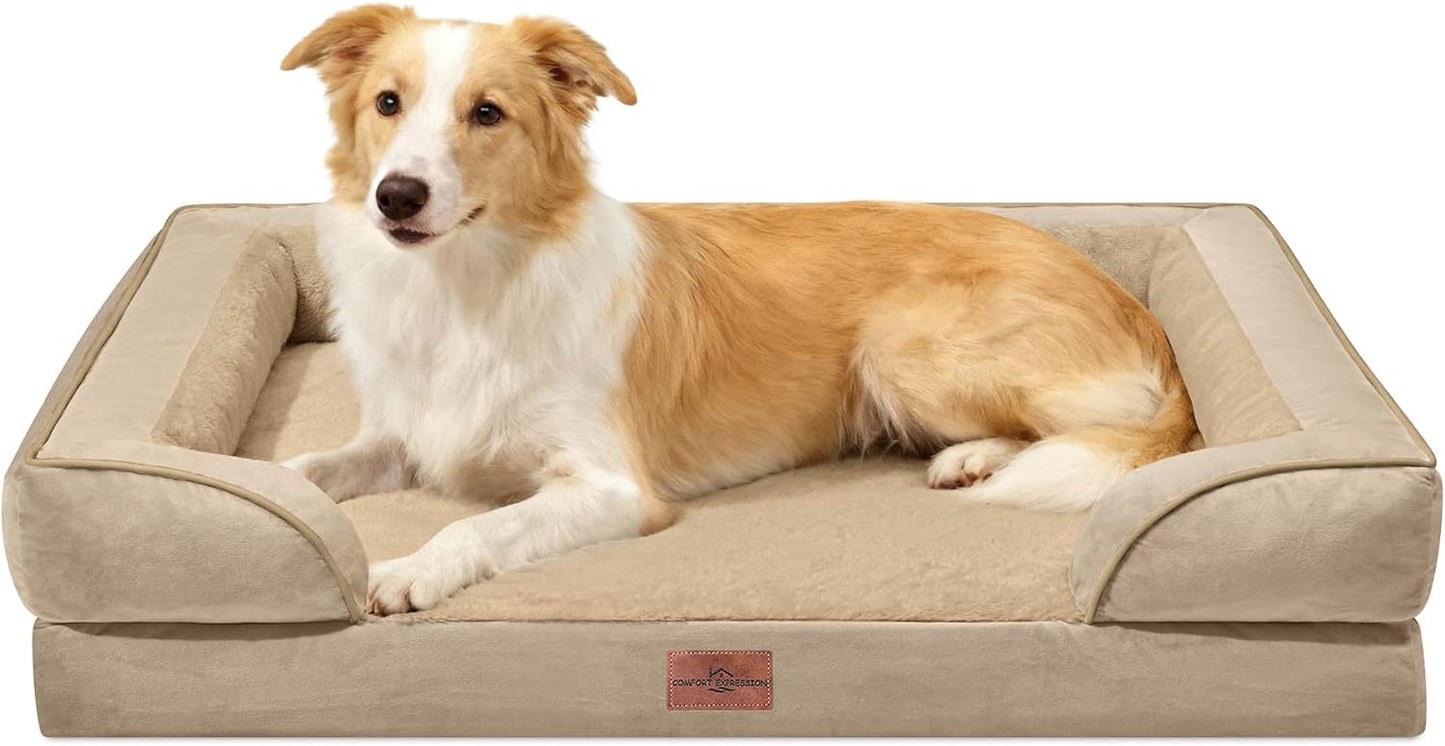 Comfort Expression Orthopedic Dog Bed for Extra Large Dogs with Bolster | Waterproof Dog Couch Bed with Washable Cover & Non-Slip Bottom, Supportive Egg Crate Foam XL Pet Bed, 42x30 Inch