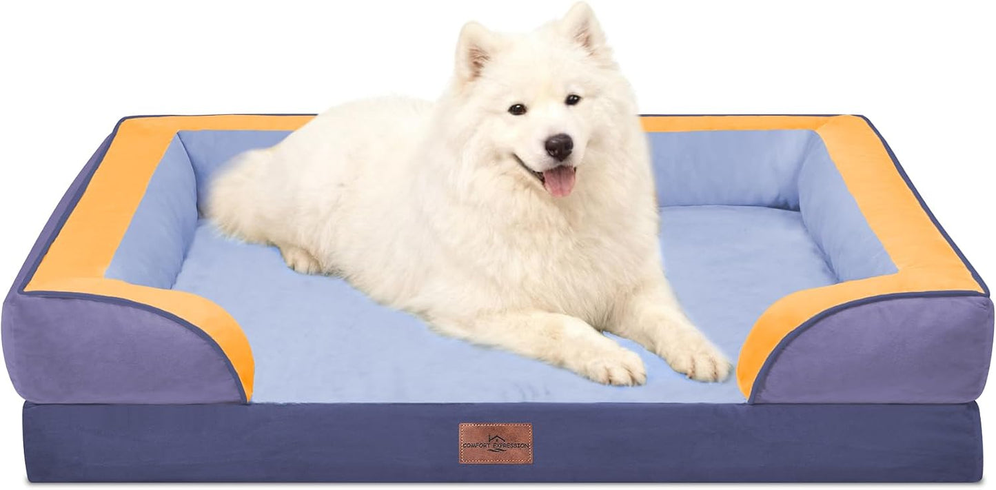 Comfort Expression Orthopedic Dog Bed for Extra Large Dogs with Bolster | Waterproof Dog Couch Bed with Washable Cover & Non-Slip Bottom, Supportive Egg Crate Foam XL Pet Bed, 42x30 Inch