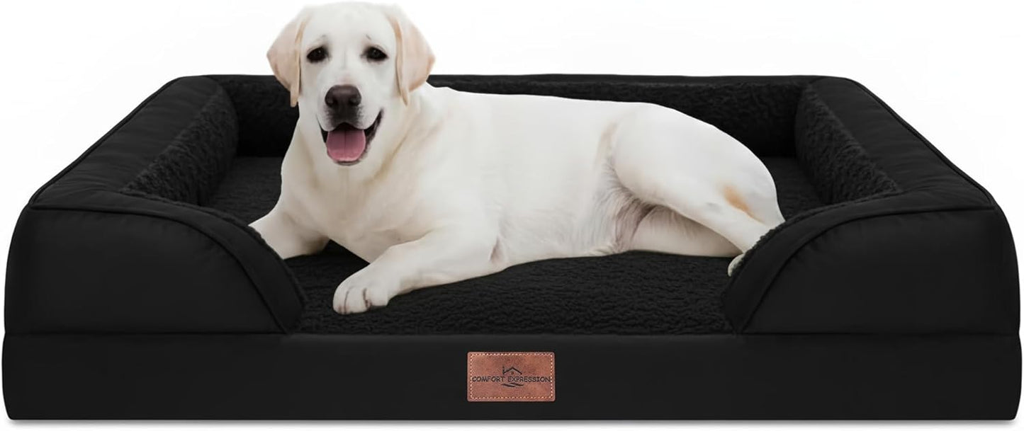 Comfort Expression Orthopedic Dog Bed for Extra Large Dogs with Bolster | Waterproof Dog Couch Bed with Washable Cover & Non-Slip Bottom, Supportive Egg Crate Foam XL Pet Bed, 42x30 Inch