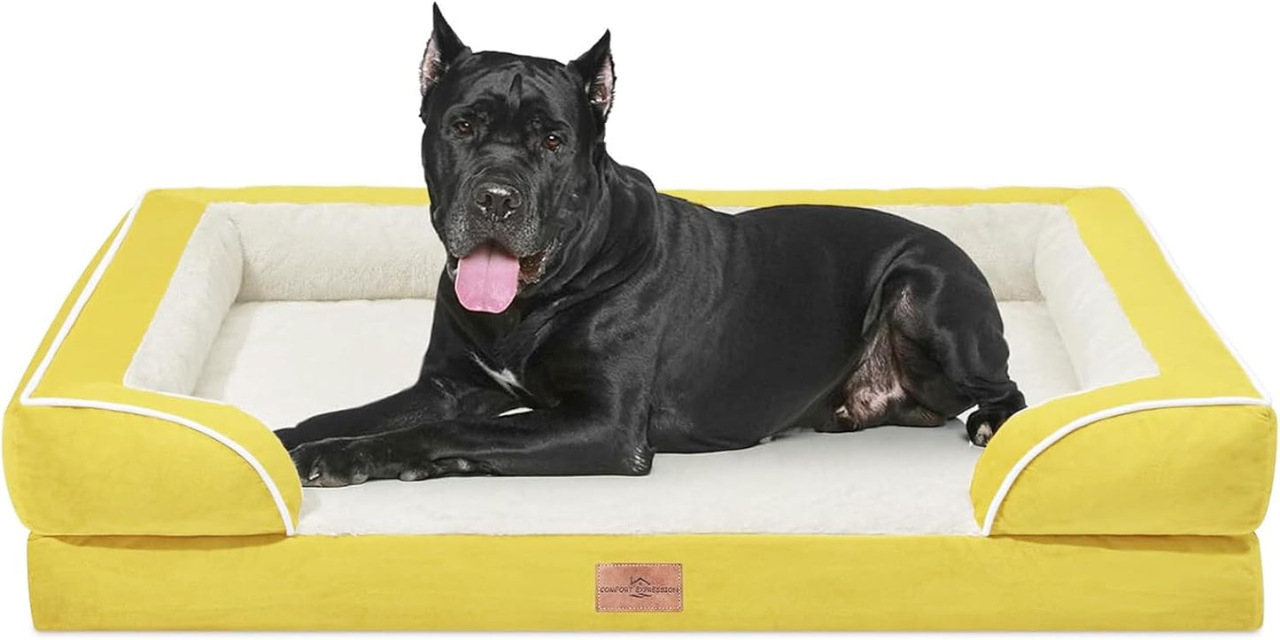 Comfort Expression Orthopedic Dog Bed for Extra Large Dogs with Bolster | Waterproof Dog Couch Bed with Washable Cover & Non-Slip Bottom, Supportive Egg Crate Foam XL Pet Bed, 42x30 Inch