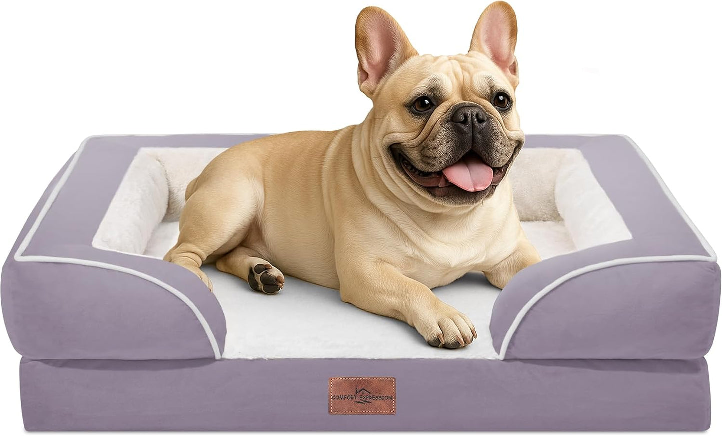 Comfort Expression Orthopedic Dog Bed for Extra Large Dogs with Bolster | Waterproof Dog Couch Bed with Washable Cover & Non-Slip Bottom, Supportive Egg Crate Foam XL Pet Bed, 42x30 Inch
