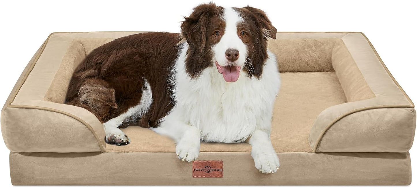 Comfort Expression Orthopedic Dog Bed for Extra Large Dogs with Bolster | Waterproof Dog Couch Bed with Washable Cover & Non-Slip Bottom, Supportive Egg Crate Foam XL Pet Bed, 42x30 Inch