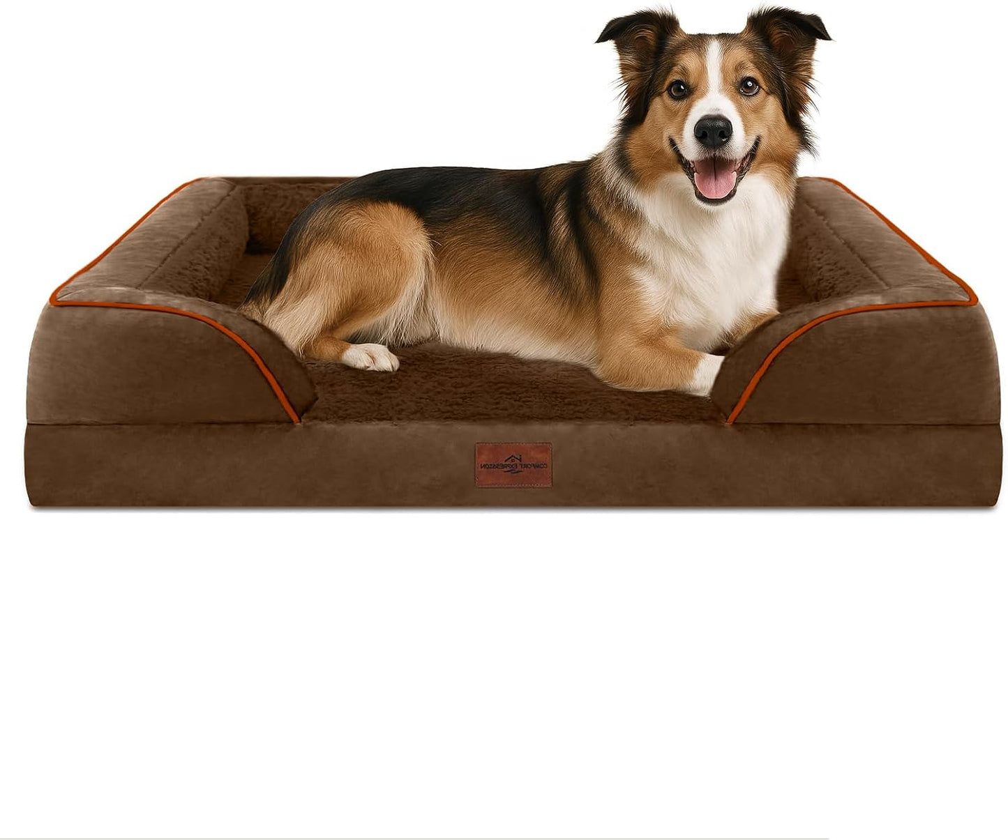 Comfort Expression Orthopedic Dog Bed for Extra Large Dogs with Bolster | Waterproof Dog Couch Bed with Washable Cover & Non-Slip Bottom, Supportive Egg Crate Foam XL Pet Bed, 42x30 Inch