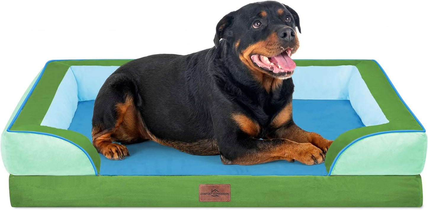 Comfort Expression Orthopedic Dog Bed for Extra Large Dogs with Bolster | Waterproof Dog Couch Bed with Washable Cover & Non-Slip Bottom, Supportive Egg Crate Foam XL Pet Bed, 42x30 Inch