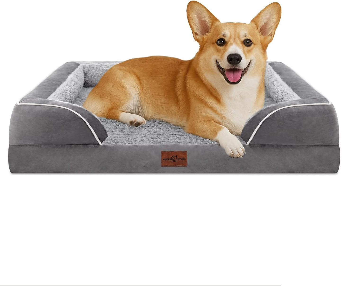 Comfort Expression Orthopedic Dog Bed for Extra Large Dogs with Bolster | Waterproof Dog Couch Bed with Washable Cover & Non-Slip Bottom, Supportive Egg Crate Foam XL Pet Bed, 42x30 Inch