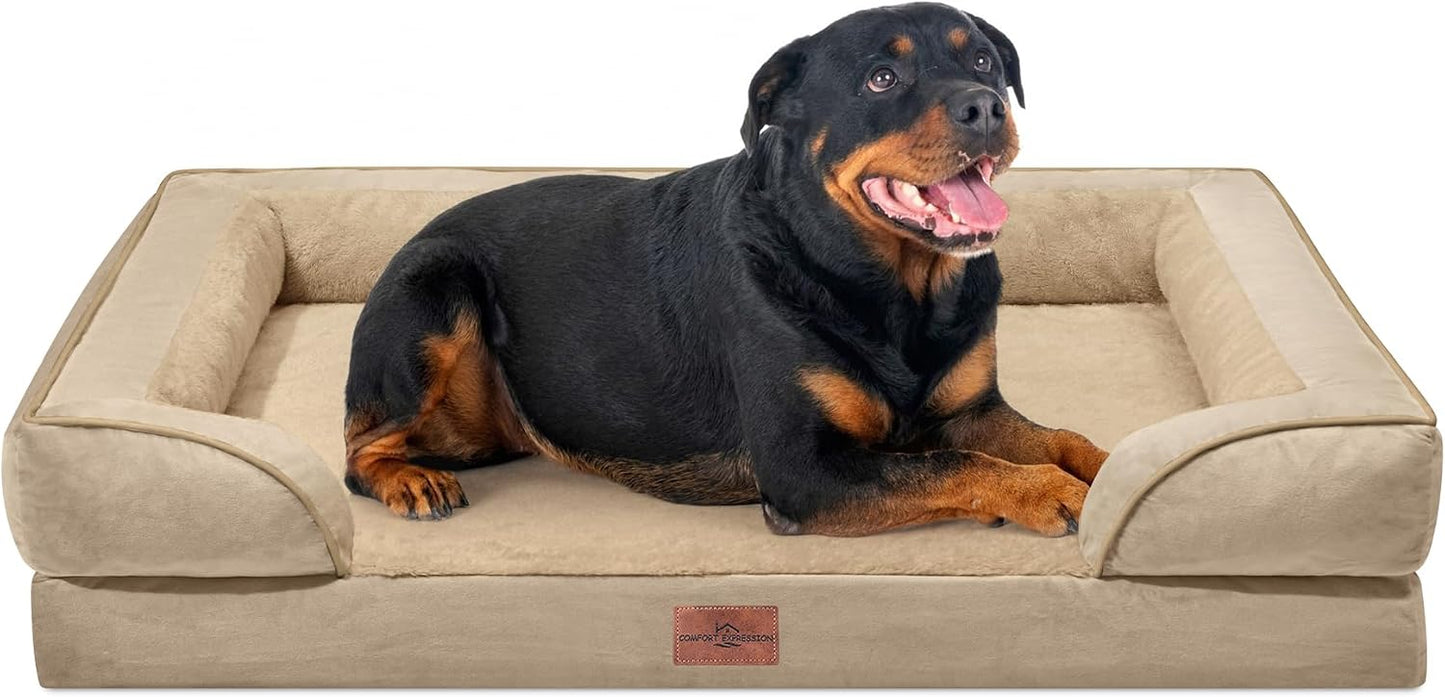 Comfort Expression Orthopedic Dog Bed for Extra Large Dogs with Bolster | Waterproof Dog Couch Bed with Washable Cover & Non-Slip Bottom, Supportive Egg Crate Foam XL Pet Bed, 42x30 Inch