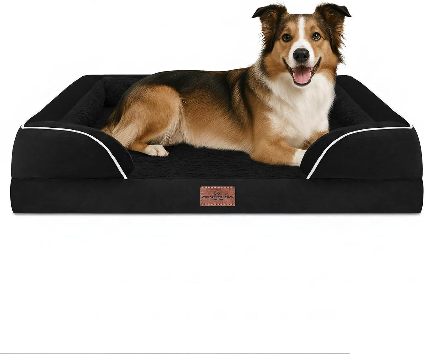 Comfort Expression Orthopedic Dog Bed for Extra Large Dogs with Bolster | Waterproof Dog Couch Bed with Washable Cover & Non-Slip Bottom, Supportive Egg Crate Foam XL Pet Bed, 42x30 Inch